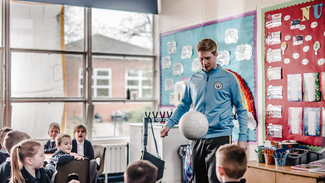 IN THE CLASSROOM: Kevin De Bruyne is one of the faces of the Premier League Primary Stars campaign.