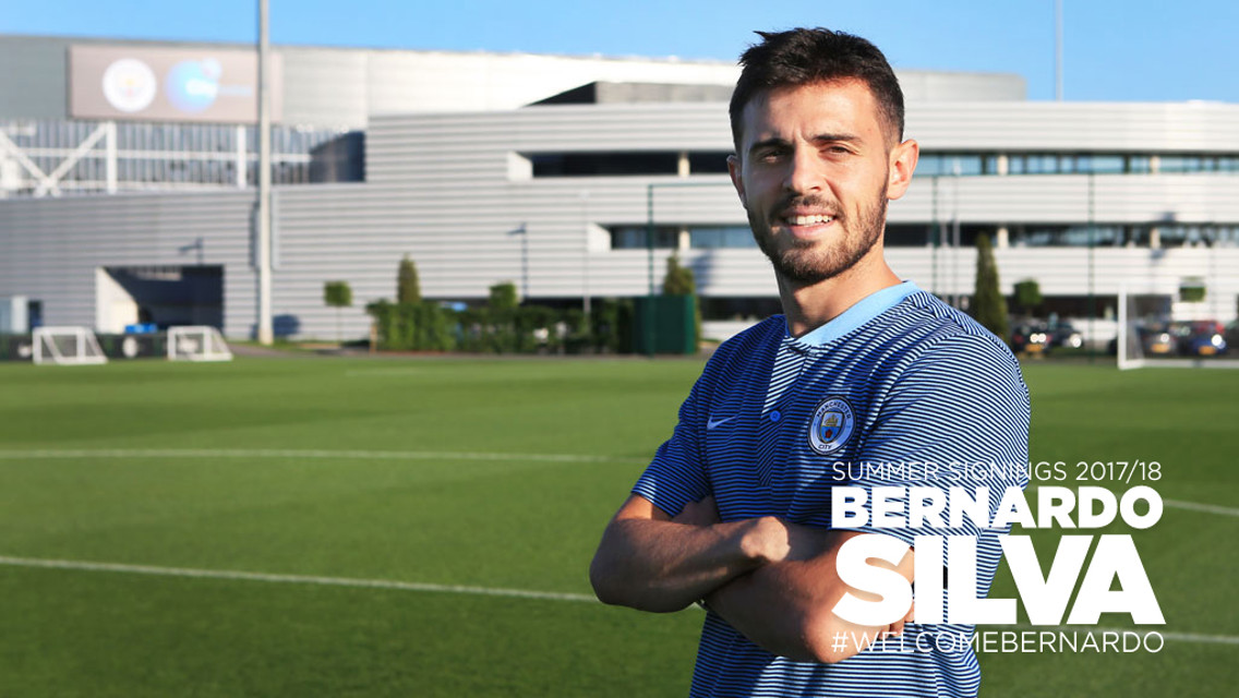 SMILE: Bernardo Silva in front of the City Football Academy