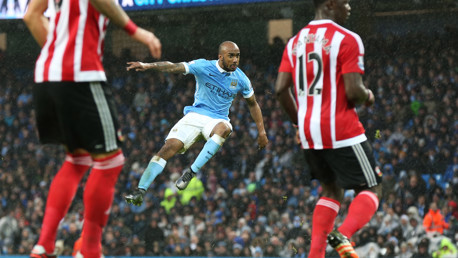 TAKE-OFF: Delph takes to the air after striking the ball against Southampton in 2015