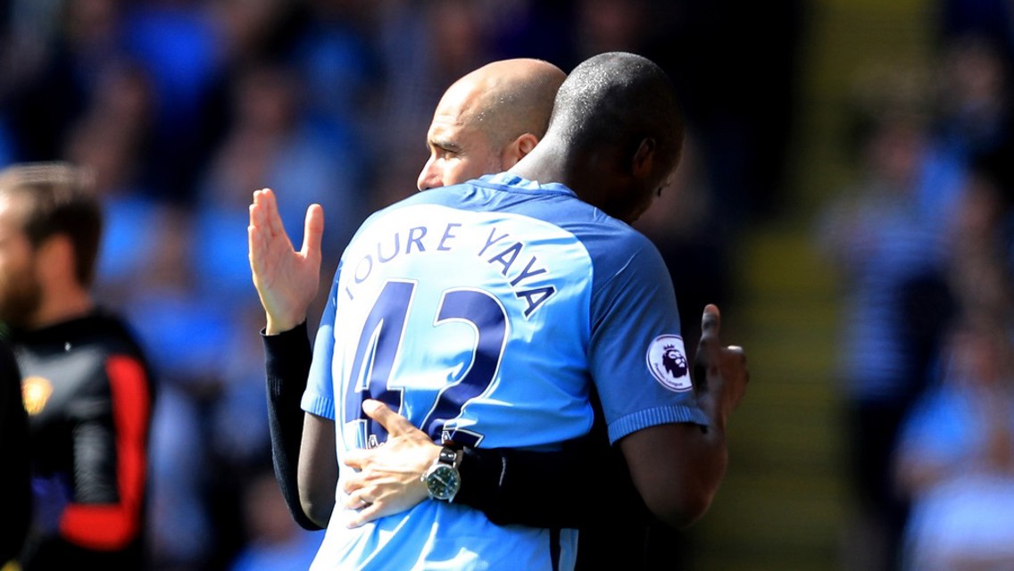 2017: A hug from Pep after the final game of the season at Watford