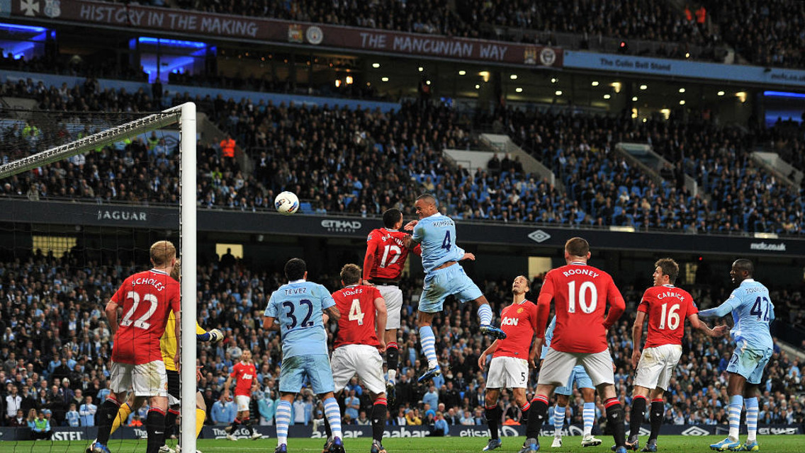 UNFORGETTABLE: Vincent Kompany powers home a goal that will live long in the memory in April 2012.