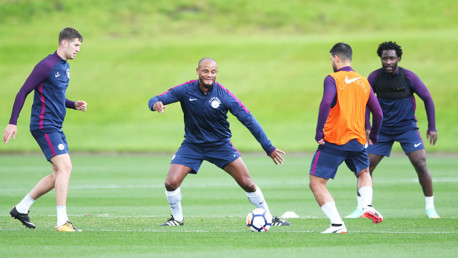 CAPTION: Kompany working on his defense in training