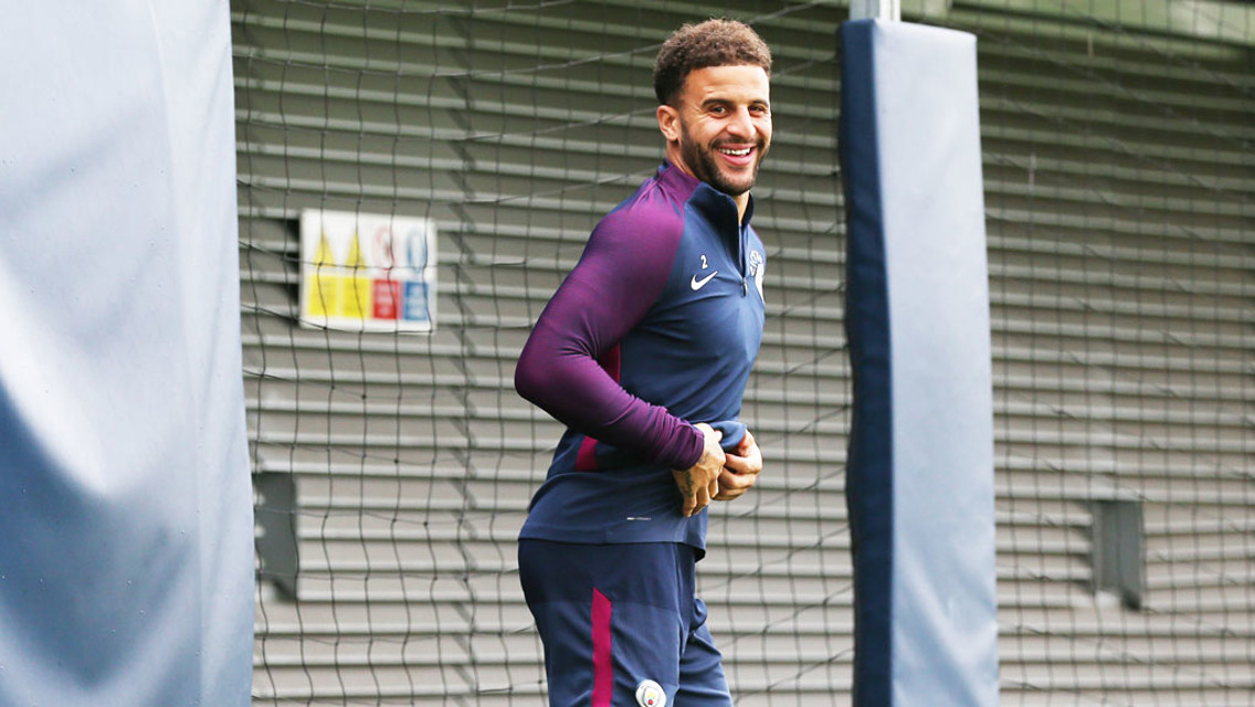 TIME FOR TRAINING: Kyle Walker is a happy man at today's practice