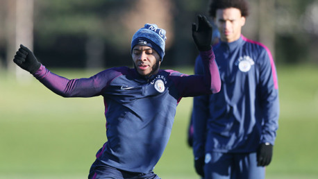 HANDS UP: Raheem Sterling trains ahead of Wednesday's match.