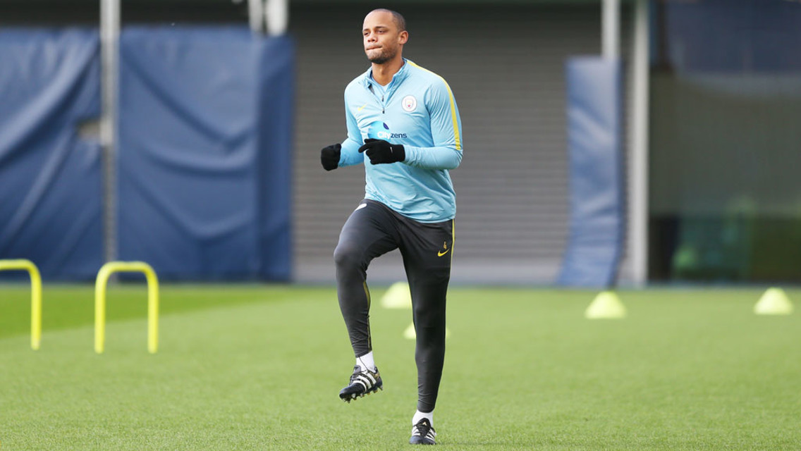 HIGH KNEES: Kompany in full swing.