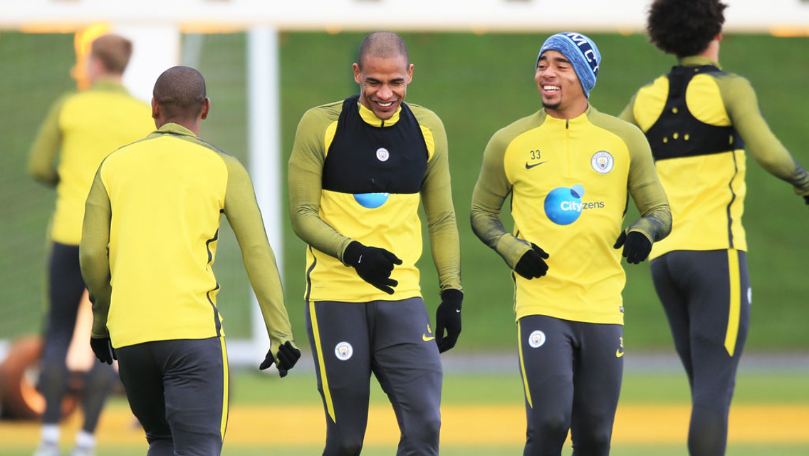 SAMBA: Fernandinho, Fernando and Gabriel Jesus get ready for the Hammers.
