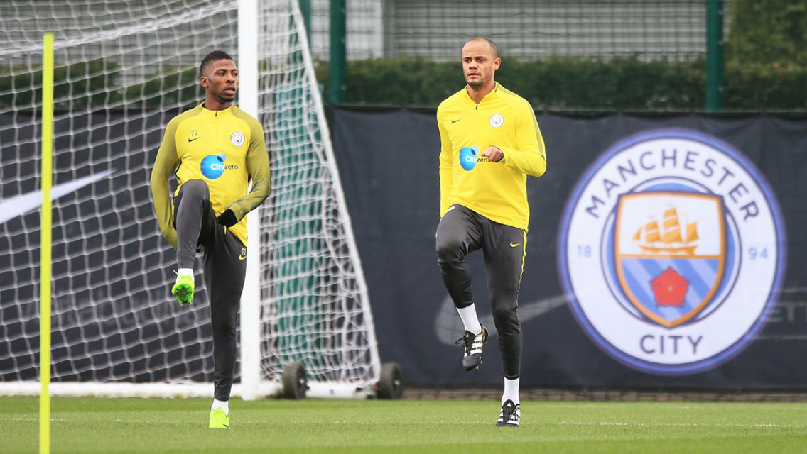 KNEES UP: Kelechi Iheanacho and Vincent Kompany