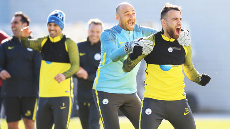 BIG REACTION: Willy Caballero and Nicolas Otamendi can't believe what they are seeing