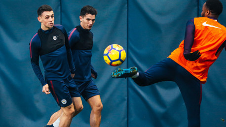 SKILL: Sterling shows off a bit of skill to the lads