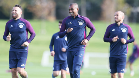 ALL SMILES: Nicolas Otamendi, Fernandinho and David Silva show off the pearly whites