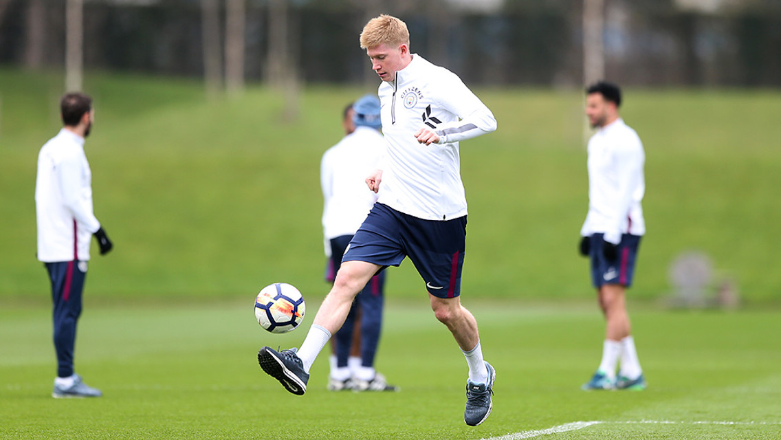 KDB: The Belgian shows his skills on the training pitches.
