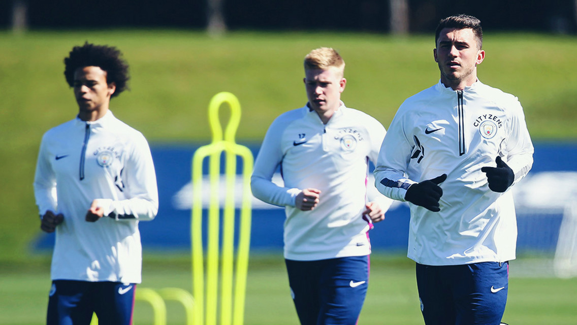 KEEP BATTLING: Leroy Sane, Kevin De Bruyne and Aymeric Laporte