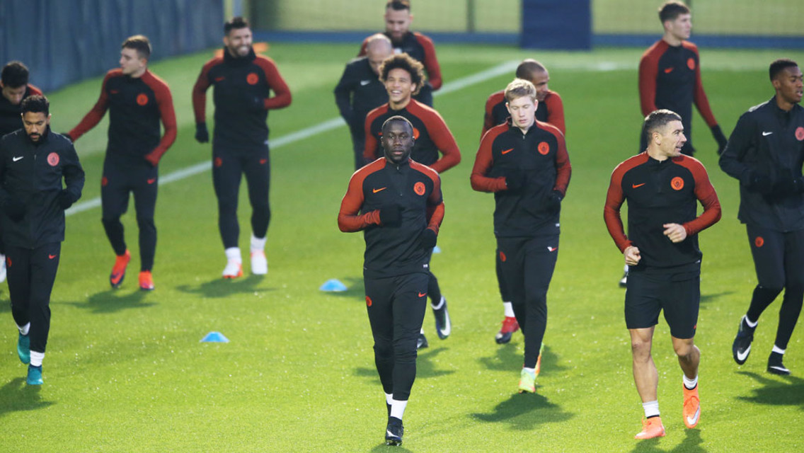 BACK IN BUSINESS: Sagna leads the jog