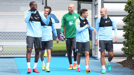 HERE COME THE BOYS: Everyone was pleased to have Zaba back training.