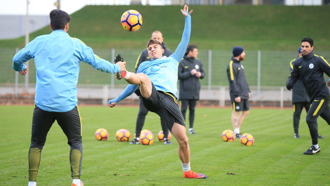 ACROBAT: Maffeo going all out to win the ball back.