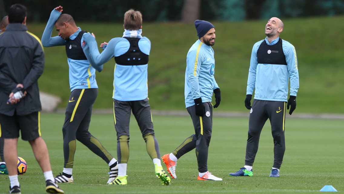 CAPTION CONTEST? Something has tickled Fernando, Aleix Garcia, Sergio Aguero and Pablo Zabaleta