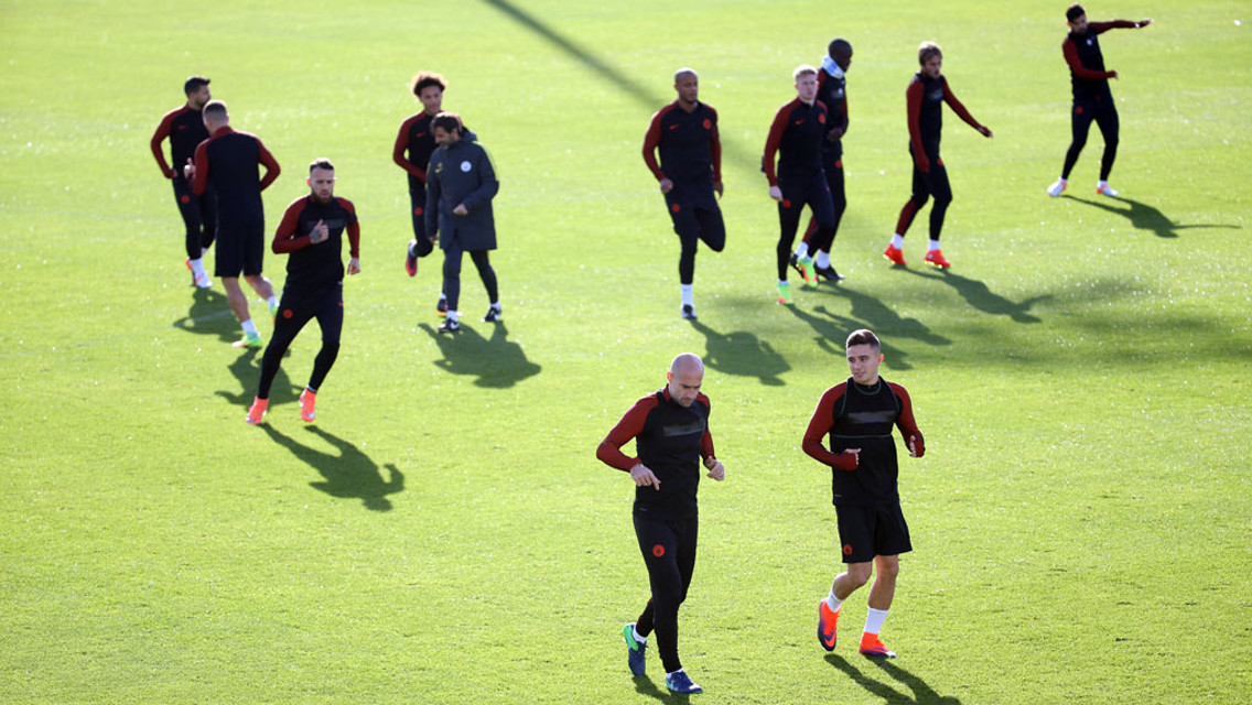 WARM UP: The lads get ready for today's session. 