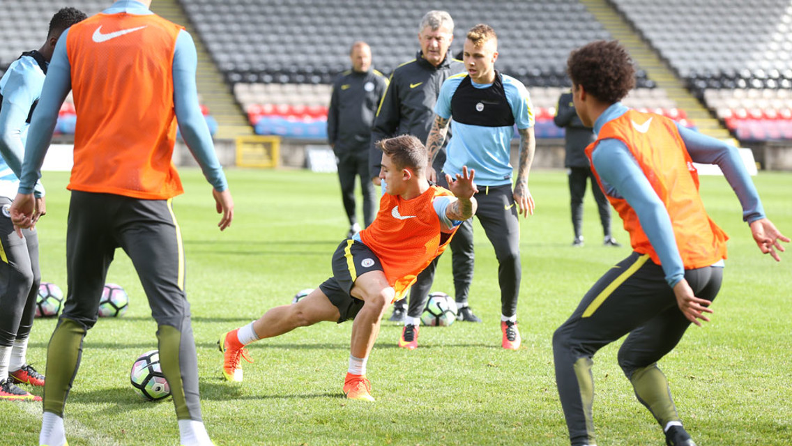 STRETCH: An interesting position for Pablo Maffeo, as he attempts to intercept