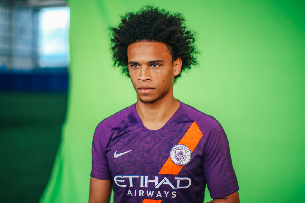 PURPLE REIGN: Leroy Sane models City's new third strip