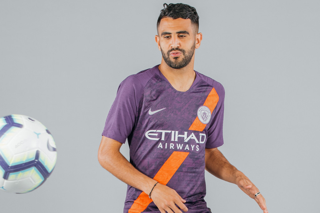 ON THE BALL: Riyad Mahrez cuts a dash in City 2018/19 third strip