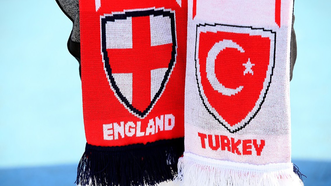 SCARVES: England and Turkey scarves on sale outside the Etihad