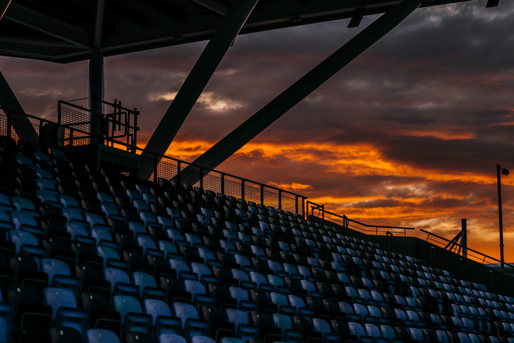 SUNSET: Inside the Academy Stadium.