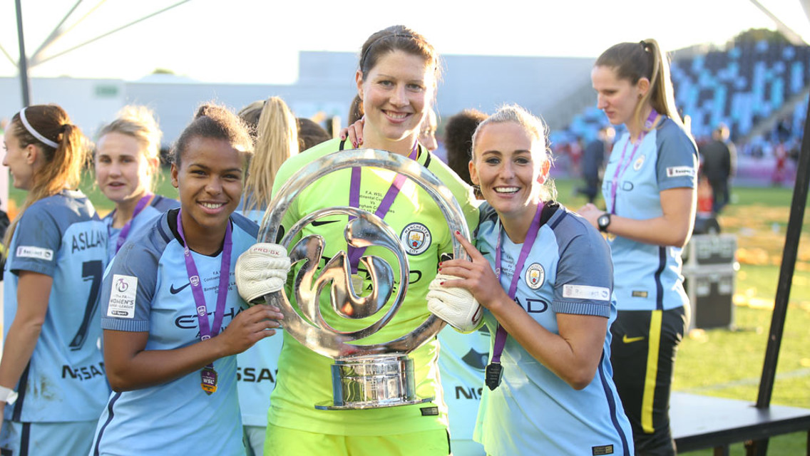 PROUD: Nikita Parris, Marie Hourihan and Toni Duggan smile for the camera