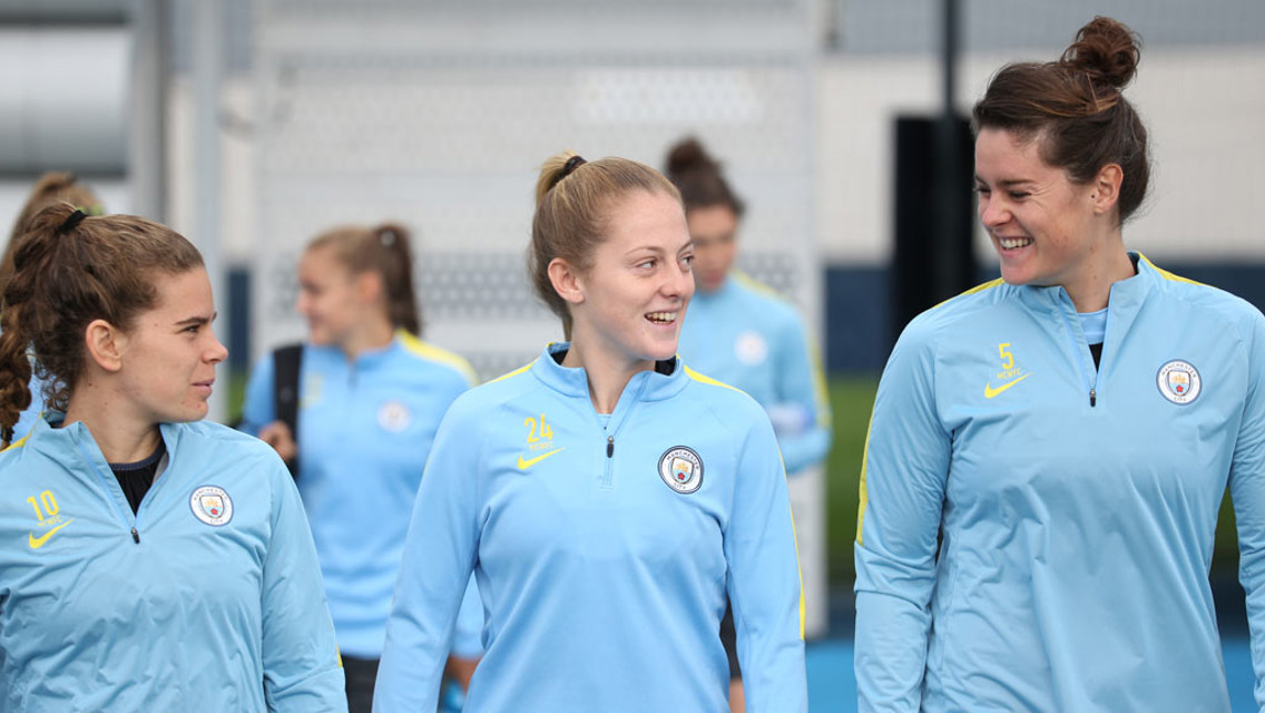 TEAM SPIRIT: Daphne Corboz, Keira Walsh and Jennifer Beattie catch up