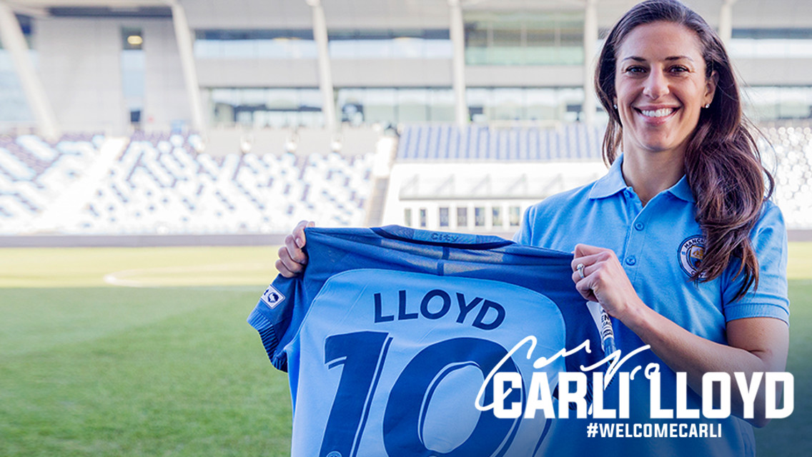 WELCOME CARLI: Carli Lloyd proudly shows off her new colours