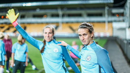 LIONESSES: Karen Bardsley and Jill Scott play up to the camera