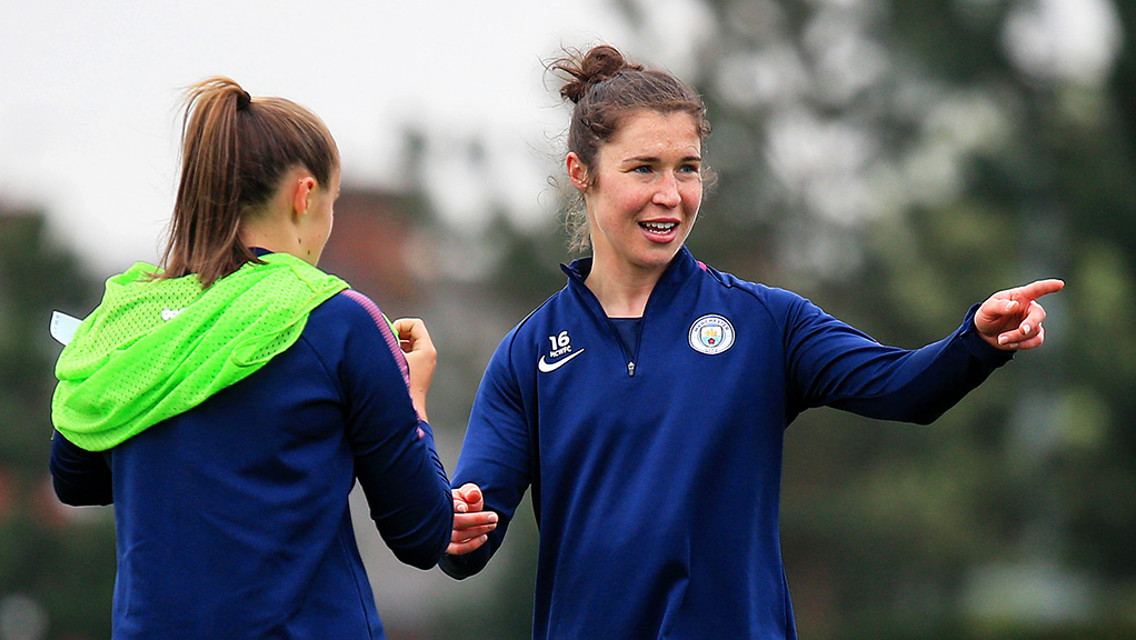 STRIKER: Jane Ross alongside team mate Georgia Stanway.