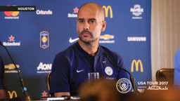PEP TALKS: The boss delivered his first press conference of the US tour in Houston ahead of the Manchester United game.