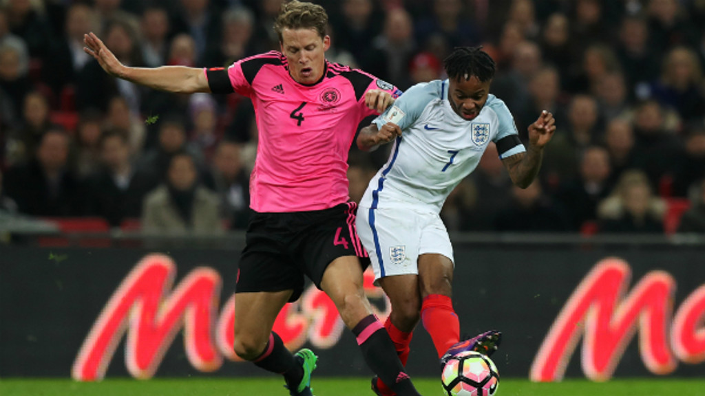 STERLING WORK: Raheem Sterling escapes the attentions of Christophe Berra