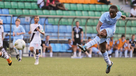 Resident practical joke merchant Yvan Wassi strikes for goal