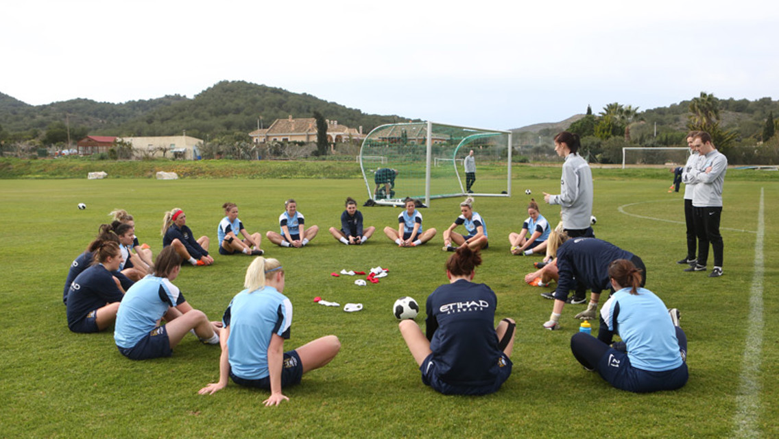 Ellena Turner briefs the girls before training