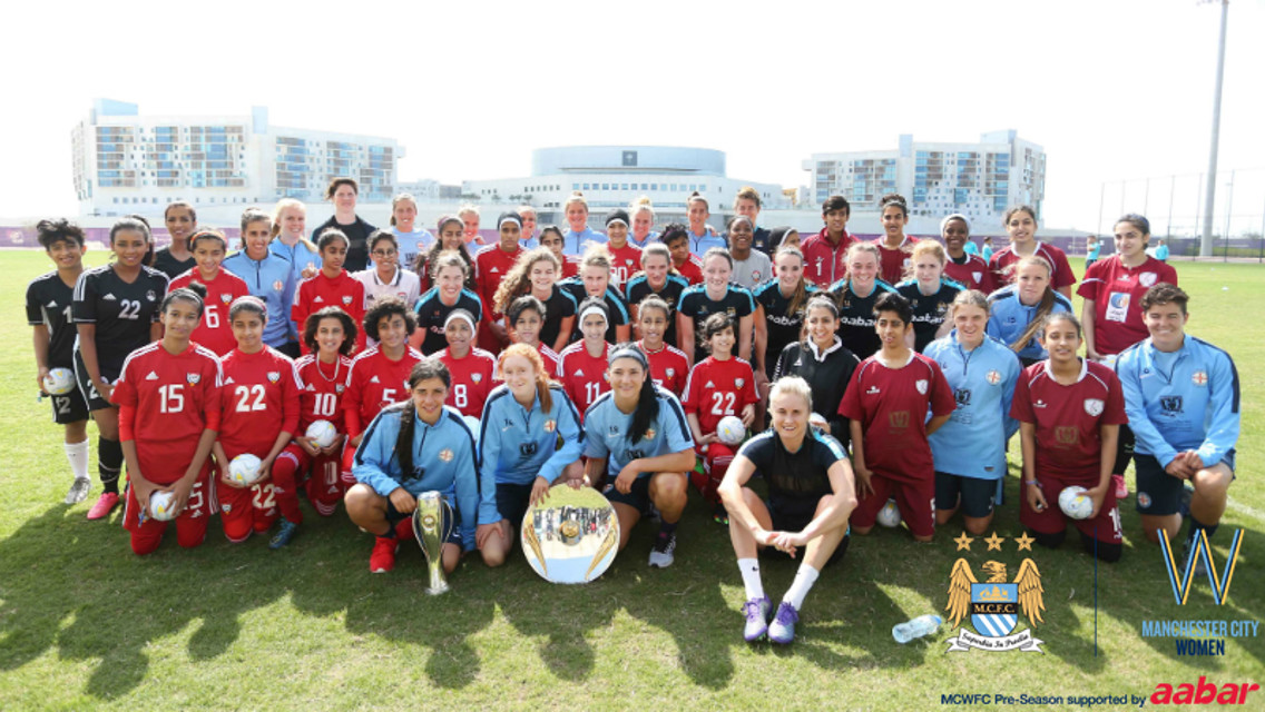 Group shot with MCWFC, Melbourne City Women and the UAE under-14 women