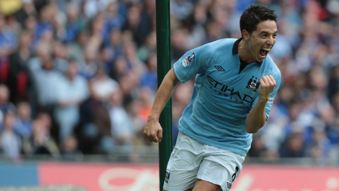 Nasri celebrates after making it 1-0 City