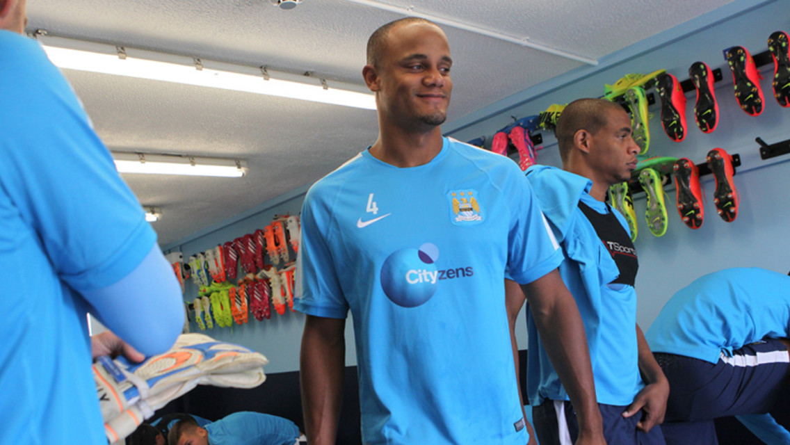 Vincent Kompany looks ready for his first day back at Carrington