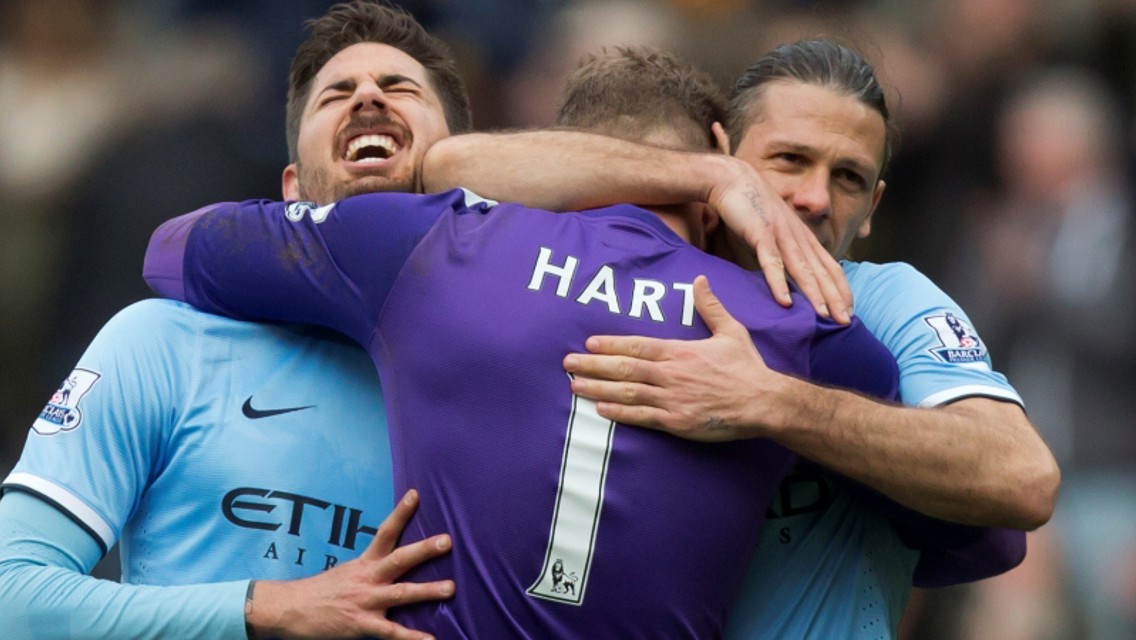 Demi celebrates with Joe and Javi after an epic rearguard display