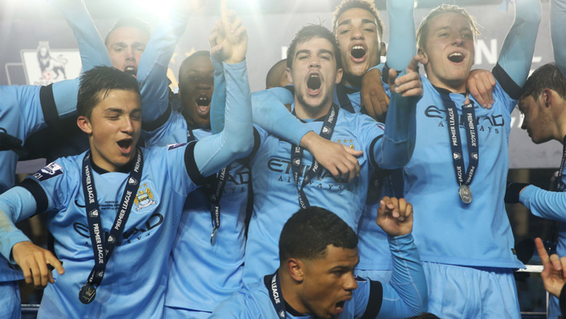 Manchester City's Elite Development Squad celebrate their International Premier League Cup win