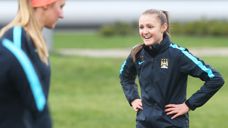 Georgia Stanway laughing in training