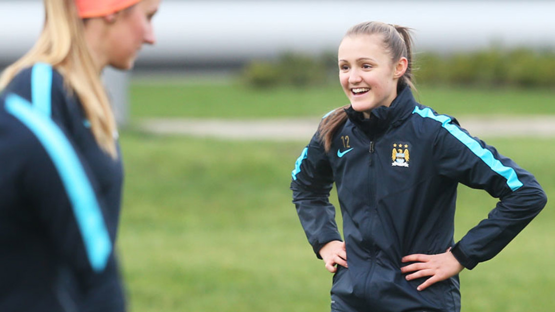 Georgia Stanway laughing in training