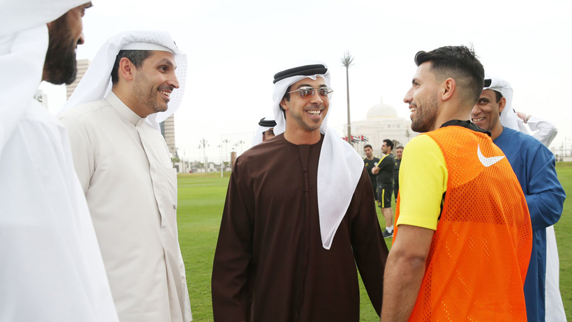 CHATTING AWAY: Aguero, Khaldoon Al Mubarak and H.H. Sheikh Mansour deep in discussion