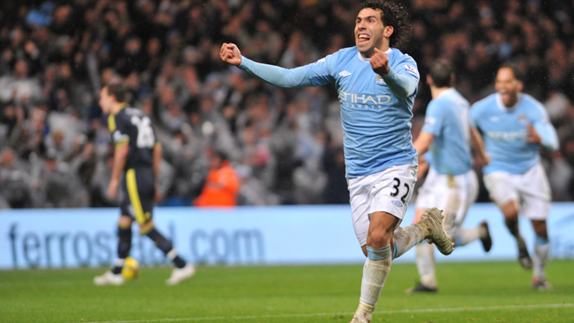 Carlos Tevez scores v Chelsea