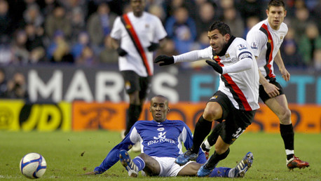 Tevez Goes for the ball Leicester