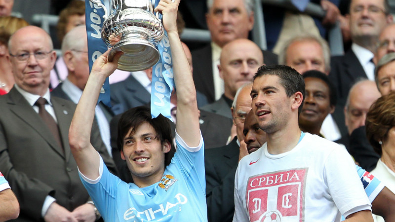 David Silva lifts the FA Cup