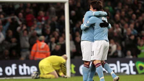 Tevez and Silva Celebrate with goal hug Villa