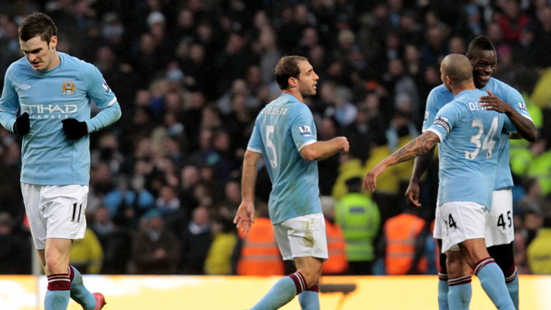 Mario smiling after goal v Villa