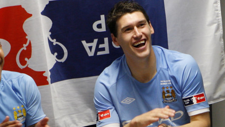 gareth celebrates dressin room