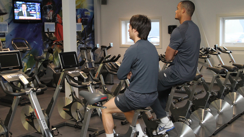 David and Vincent warm down in the gym